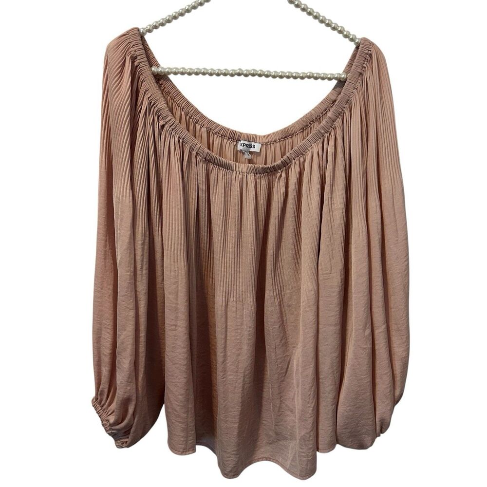 EXPRESS XL TWEE PINK BLUSH SATIN TOP BLOUSE PLEATS Womens Boho Peasant Festival